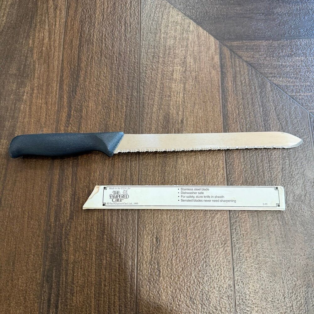 Vintage 1995 Pampered Chef Serrated Bread Knife 9” Stainless Steel